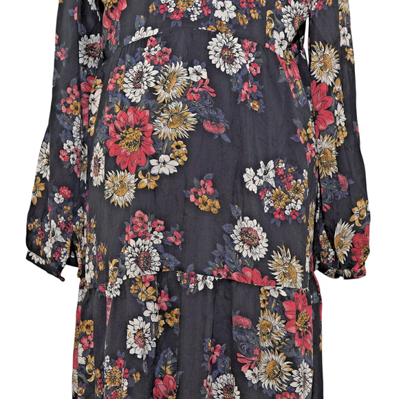 Zara Woman Floral Fit & Flare Dress Black Floral Tiered Long Sleeve Sz L EUC - Picture 9 of 11